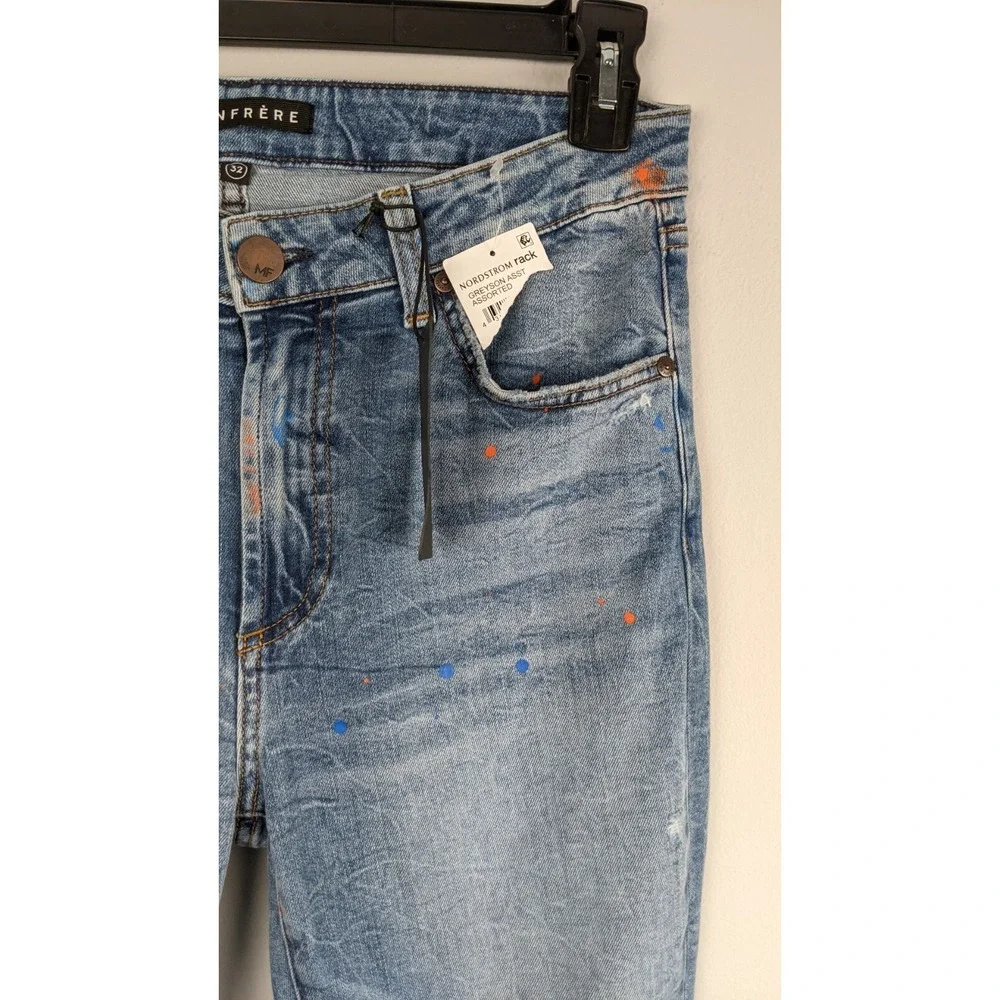 Monfrère Greyson Skinny Jeans • Size 32 • Blue Paint‎ Splatter • NWT
